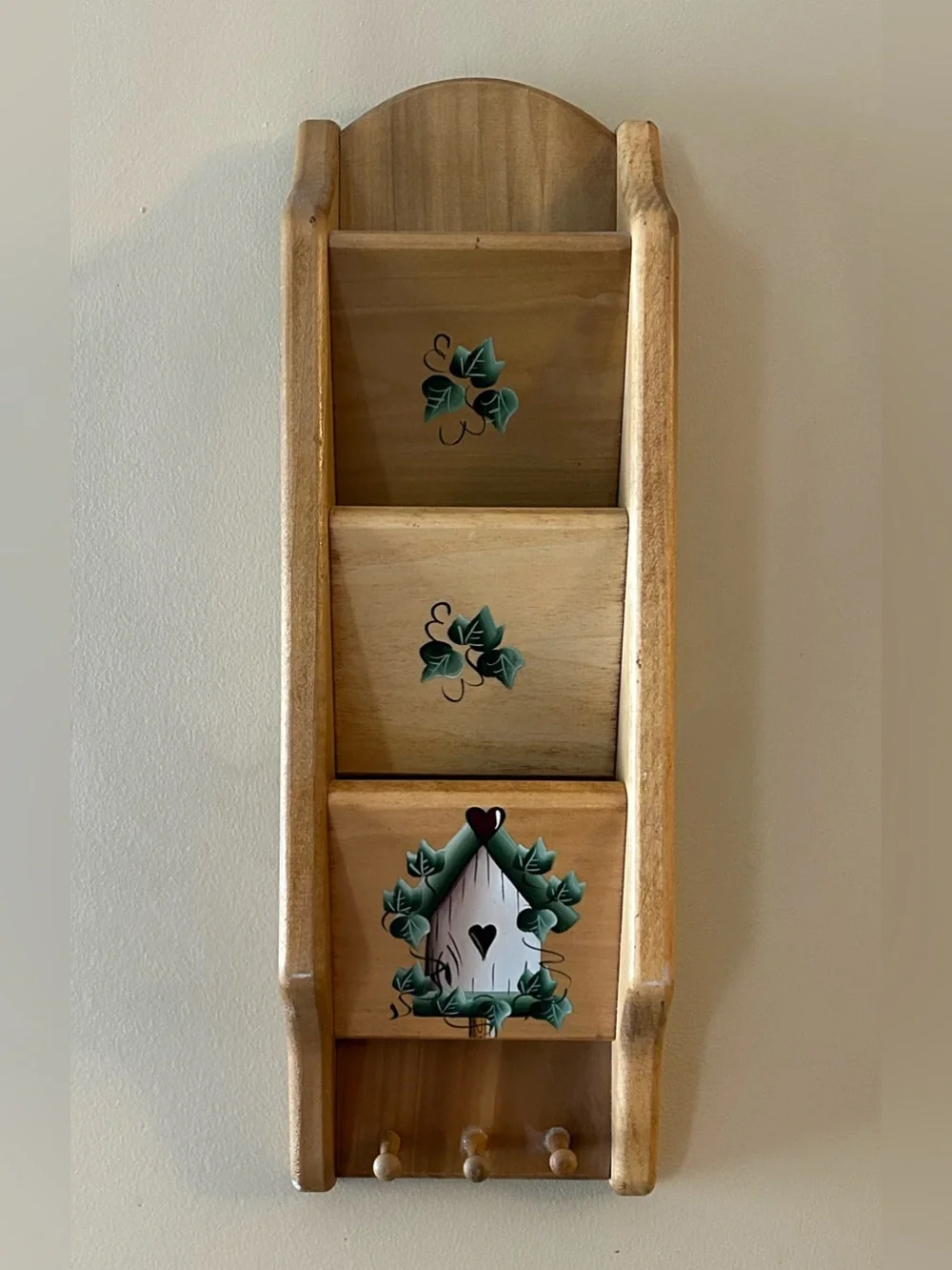Vintage Wooden Wall Pocket Organizer